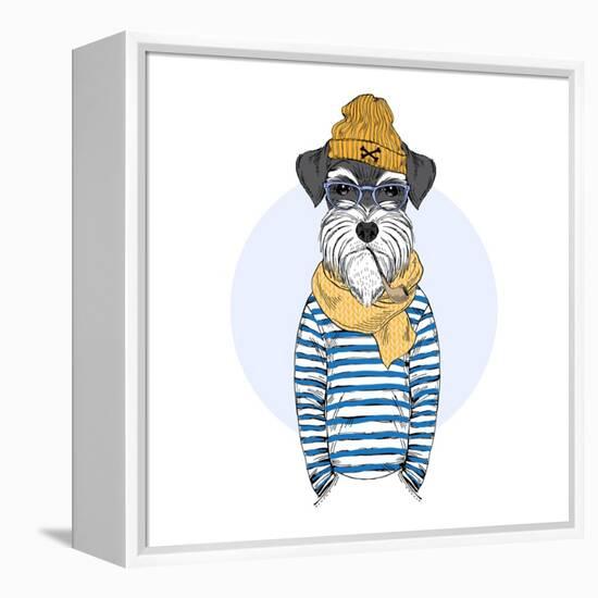 Nautical Schnauzer Dog Sailor-Olga_Angelloz-Framed Stretched Canvas