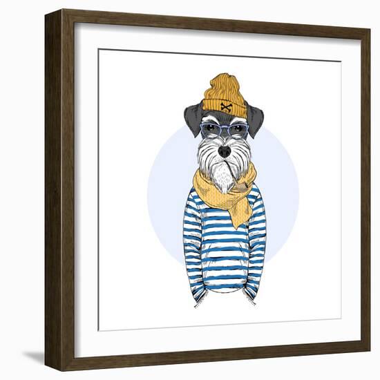 Nautical Schnauzer Dog Sailor-Olga_Angelloz-Framed Art Print