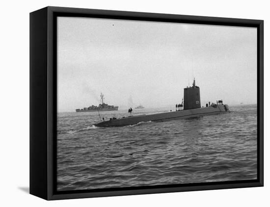 Nautilus' Submarine in Harbor Returning from Historic Trip under Polar Ice Cap. with Crew-Carl Mydans-Framed Premier Image Canvas