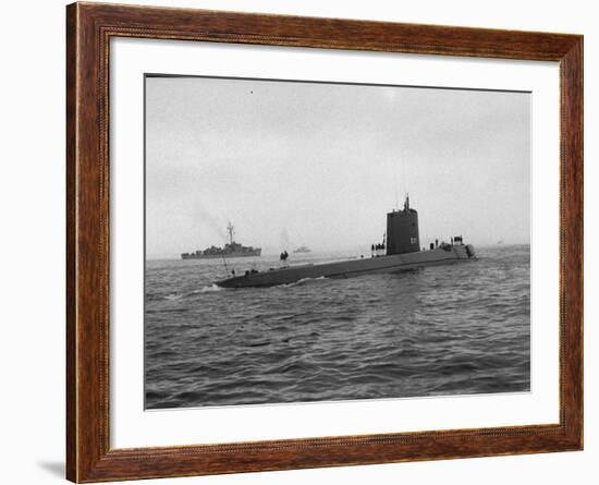 Nautilus' Submarine in Harbor Returning from Historic Trip under Polar Ice Cap. with Crew-Carl Mydans-Framed Photographic Print