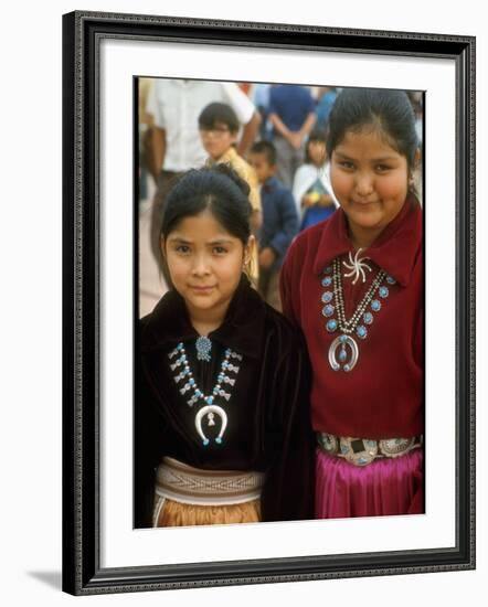Navajo Children Modelling Turquoise Squash Blossom Necklaces Made by Native Americans-Michael Mauney-Framed Premium Photographic Print