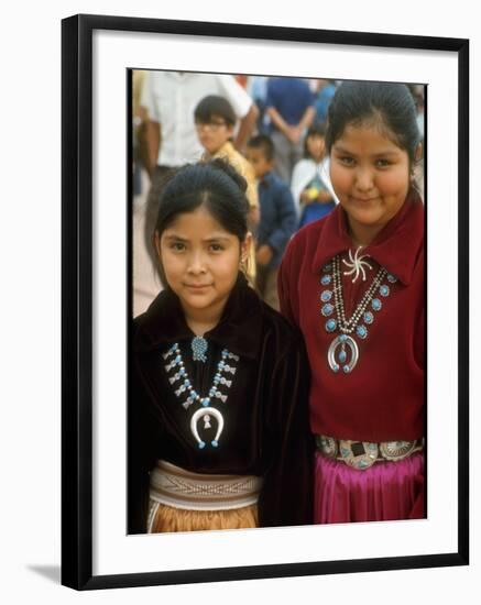 Navajo Children Modelling Turquoise Squash Blossom Necklaces Made by Native Americans-Michael Mauney-Framed Premium Photographic Print