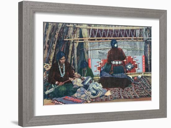 Navajo Ladies Weaving Rugs-Lantern Press-Framed Art Print