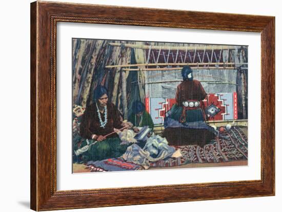 Navajo Ladies Weaving Rugs-Lantern Press-Framed Art Print