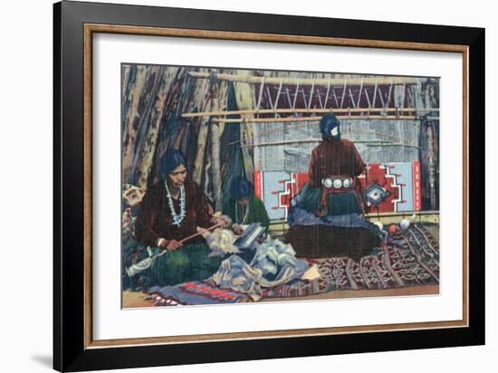 Navajo Ladies Weaving Rugs-Lantern Press-Framed Art Print