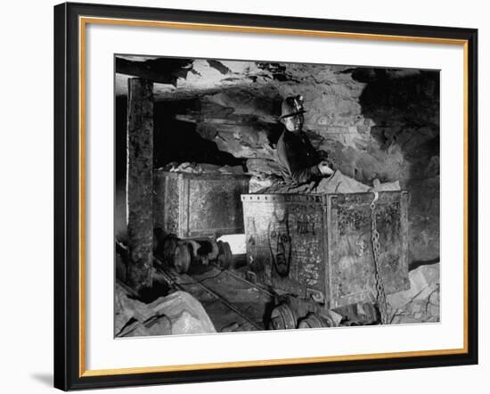 Navajo Leaning on a Car Decorated in Crude While Hauling Ore in His Own Small Mine-null-Framed Photographic Print