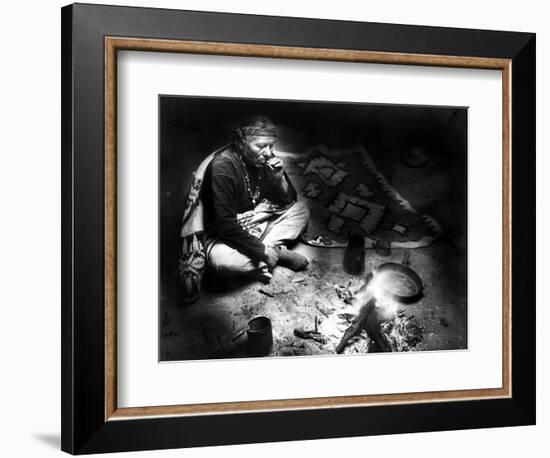 Navajo Man Smoking, C1915-William Carpenter-Framed Photographic Print