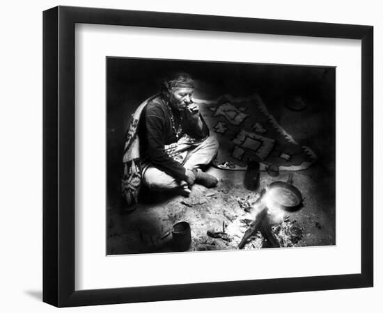 Navajo Man Smoking, C1915-William Carpenter-Framed Photographic Print