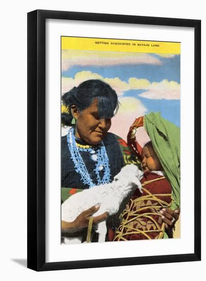 Navajo Mother, Baby and Lamb-null-Framed Art Print