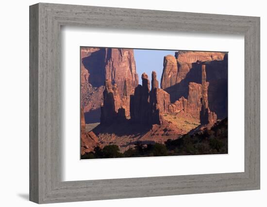 Navajo Nation, Monument Valley, Yei Bi Chei and Totem Pole Rock Column-David Wall-Framed Photographic Print