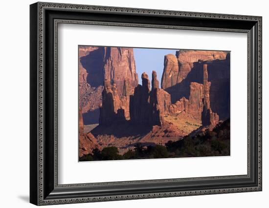 Navajo Nation, Monument Valley, Yei Bi Chei and Totem Pole Rock Column-David Wall-Framed Photographic Print