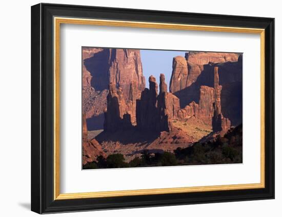 Navajo Nation, Monument Valley, Yei Bi Chei and Totem Pole Rock Column-David Wall-Framed Photographic Print