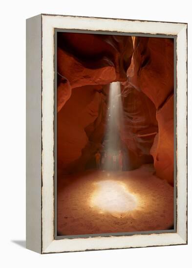 Navajo Nation, Shaft of Light and Eroded Sandstone in Antelope Canyon-David Wall-Framed Premier Image Canvas