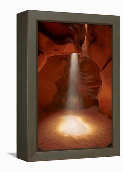 Navajo Nation, Shaft of Light and Eroded Sandstone in Antelope Canyon-David Wall-Framed Premier Image Canvas