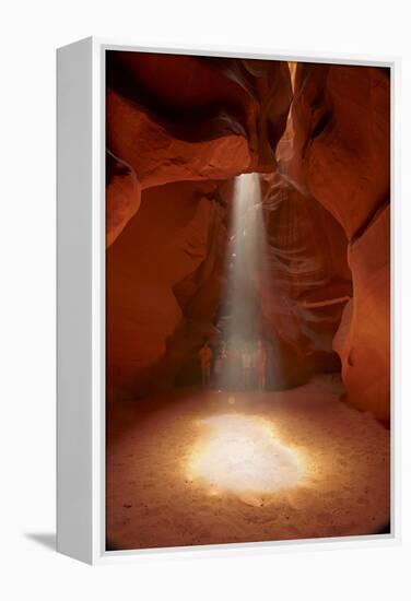 Navajo Nation, Shaft of Light and Eroded Sandstone in Antelope Canyon-David Wall-Framed Premier Image Canvas