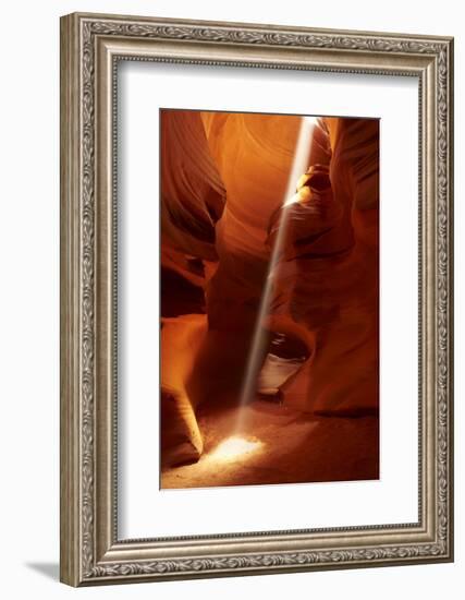 Navajo Nation, Shaft of Light and Eroded Sandstone in Antelope Canyon-David Wall-Framed Photographic Print