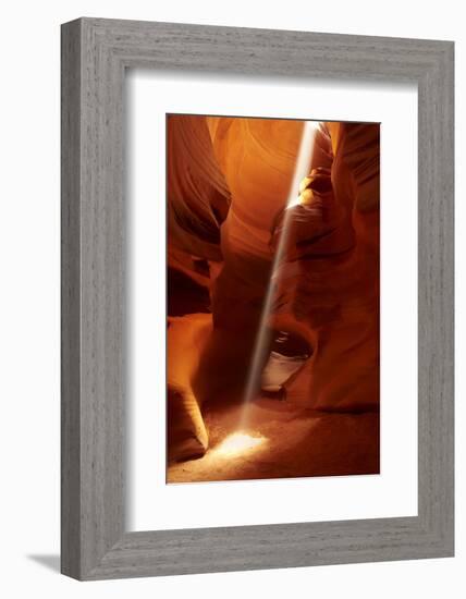 Navajo Nation, Shaft of Light and Eroded Sandstone in Antelope Canyon-David Wall-Framed Photographic Print