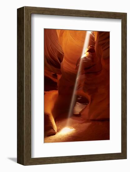 Navajo Nation, Shaft of Light and Eroded Sandstone in Antelope Canyon-David Wall-Framed Photographic Print