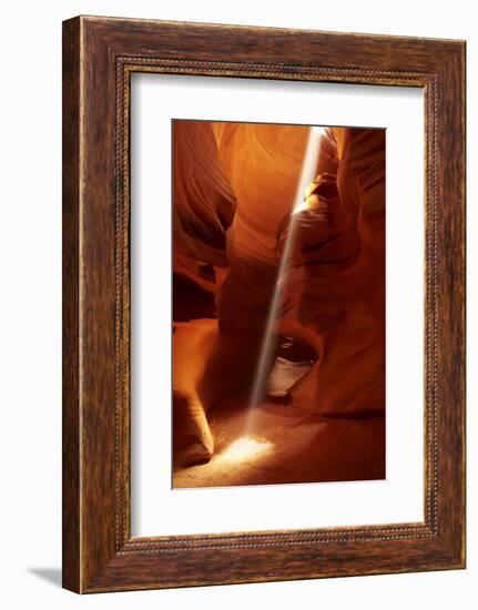 Navajo Nation, Shaft of Light and Eroded Sandstone in Antelope Canyon-David Wall-Framed Photographic Print