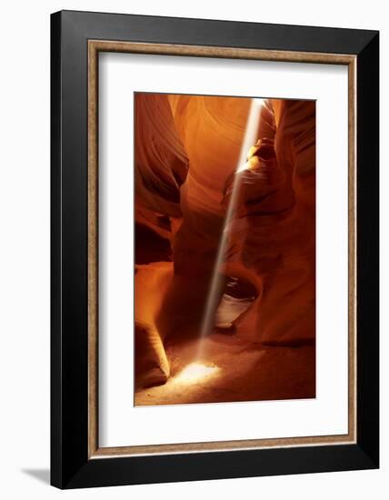 Navajo Nation, Shaft of Light and Eroded Sandstone in Antelope Canyon-David Wall-Framed Photographic Print