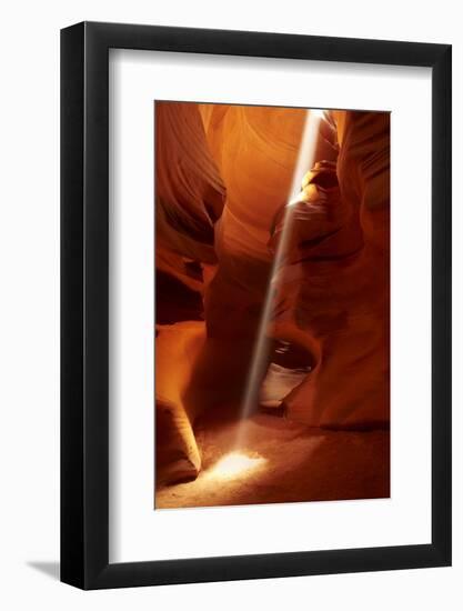 Navajo Nation, Shaft of Light and Eroded Sandstone in Antelope Canyon-David Wall-Framed Photographic Print