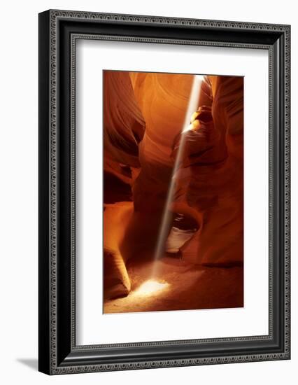 Navajo Nation, Shaft of Light and Eroded Sandstone in Antelope Canyon-David Wall-Framed Photographic Print