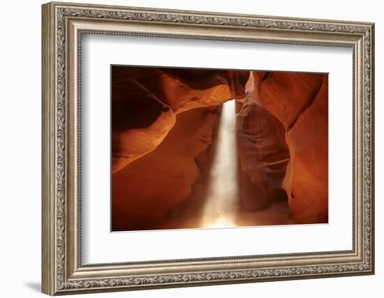 Navajo Nation, Shaft of Light and Eroded Sandstone in Antelope Canyon-David Wall-Framed Photographic Print