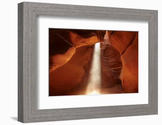 Navajo Nation, Shaft of Light and Eroded Sandstone in Antelope Canyon-David Wall-Framed Photographic Print