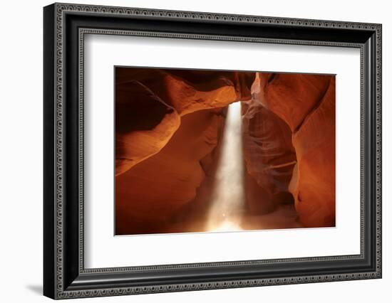 Navajo Nation, Shaft of Light and Eroded Sandstone in Antelope Canyon-David Wall-Framed Photographic Print