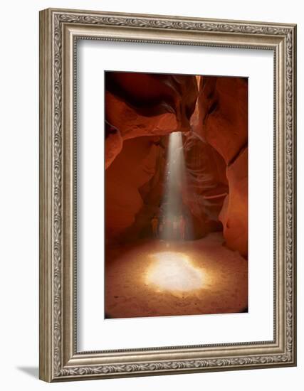 Navajo Nation, Shaft of Light and Eroded Sandstone in Antelope Canyon-David Wall-Framed Photographic Print