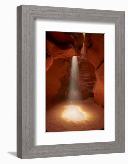 Navajo Nation, Shaft of Light and Eroded Sandstone in Antelope Canyon-David Wall-Framed Photographic Print