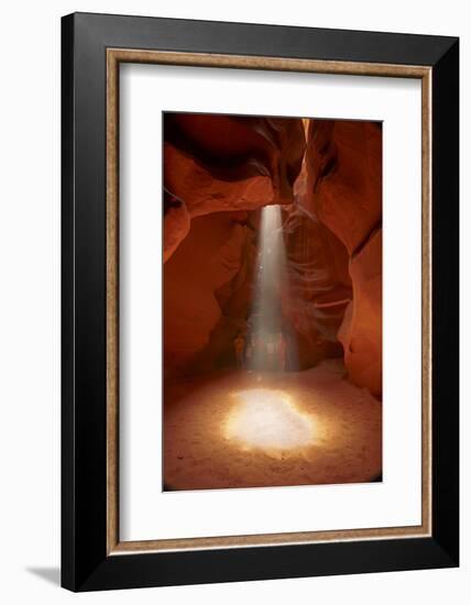 Navajo Nation, Shaft of Light and Eroded Sandstone in Antelope Canyon-David Wall-Framed Photographic Print