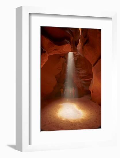 Navajo Nation, Shaft of Light and Eroded Sandstone in Antelope Canyon-David Wall-Framed Photographic Print