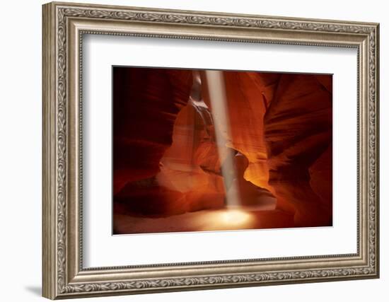 Navajo Nation, Shaft of Light and Eroded Sandstone in Antelope Canyon-David Wall-Framed Photographic Print