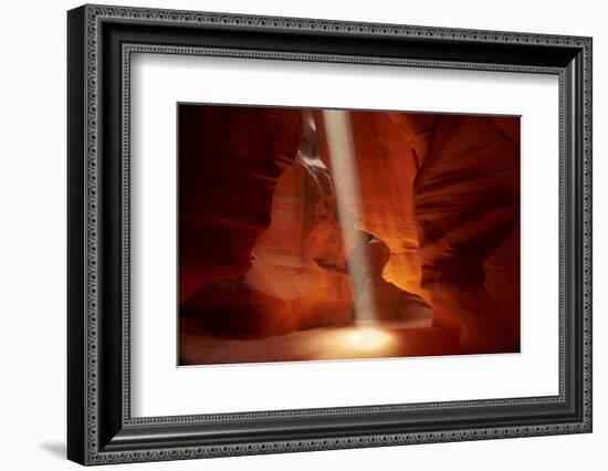 Navajo Nation, Shaft of Light and Eroded Sandstone in Antelope Canyon-David Wall-Framed Photographic Print