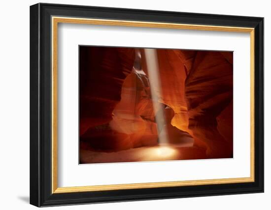 Navajo Nation, Shaft of Light and Eroded Sandstone in Antelope Canyon-David Wall-Framed Photographic Print