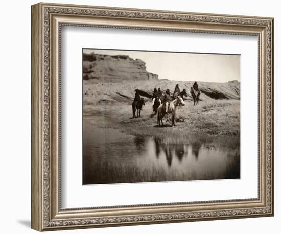 Navajo On Horseback, C1904-Edward S^ Curtis-Framed Photographic Print