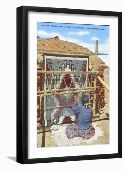 Navajo Woman Weaving Rug, New Mexico-null-Framed Art Print