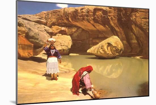 Navajo Women at Pool-null-Mounted Art Print
