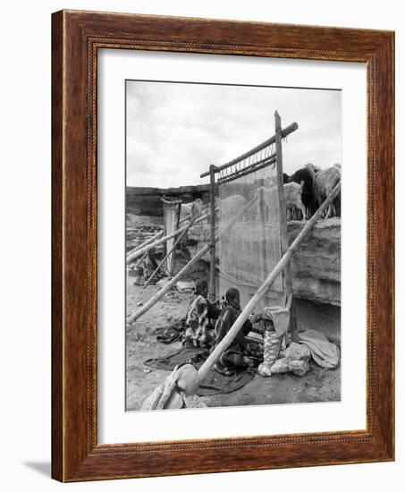 Navajo Women Weaving Blankets Photograph-Lantern Press-Framed Art Print