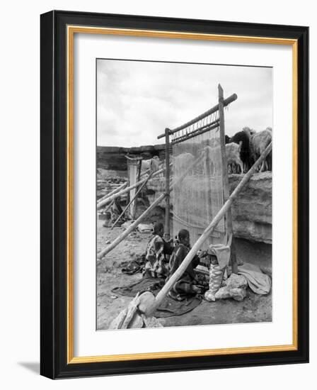 Navajo Women Weaving Blankets Photograph-Lantern Press-Framed Art Print