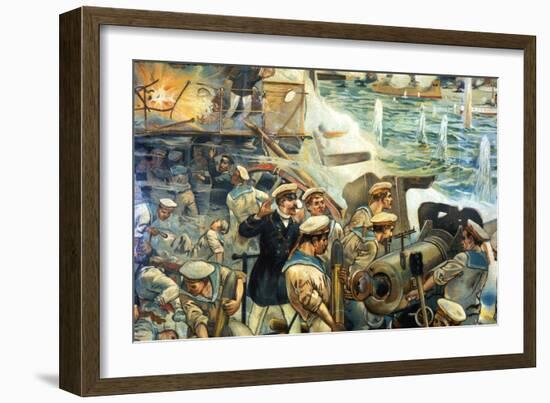 Naval Battle Between Russian and Japanese Fleets, Russo-Japanese War, 1904-5-null-Framed Giclee Print