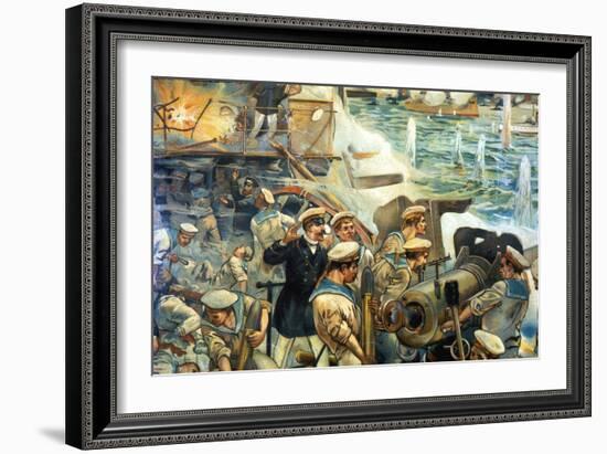 Naval Battle Between Russian and Japanese Fleets, Russo-Japanese War, 1904-5-null-Framed Giclee Print