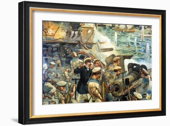 Naval Battle Between Russian and Japanese Fleets, Russo-Japanese War, 1904-5-null-Framed Giclee Print