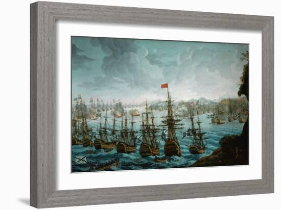 Naval battle between Russian and Swedish Fleet in Baltic Sea-null-Framed Giclee Print