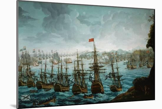 Naval battle between Russian and Swedish Fleet in Baltic Sea-null-Mounted Giclee Print