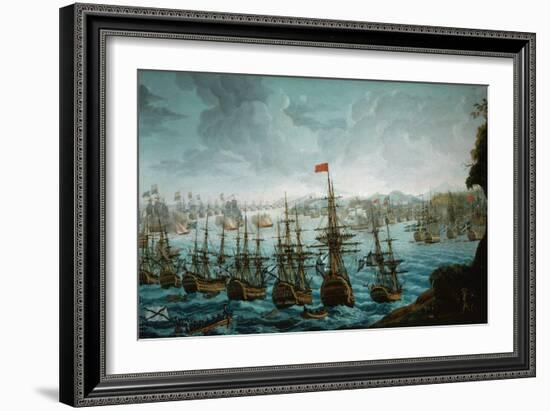 Naval battle between Russian and Swedish Fleet in Baltic Sea-null-Framed Giclee Print