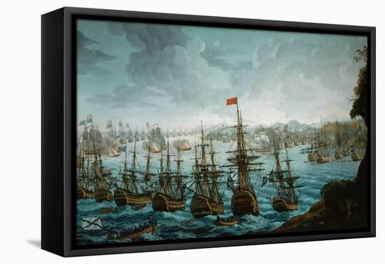 Naval battle between Russian and Swedish Fleet in Baltic Sea-null-Framed Premier Image Canvas