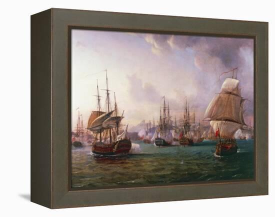 Naval Battle of Port Praya Between British and French Fleets Off Island of Santiago, Cape Verde-Pierre-Julien Gilbert-Framed Premier Image Canvas