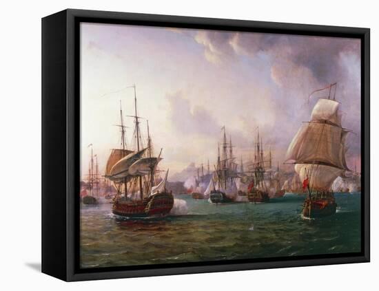 Naval Battle of Port Praya Between British and French Fleets Off Island of Santiago, Cape Verde-Pierre-Julien Gilbert-Framed Premier Image Canvas